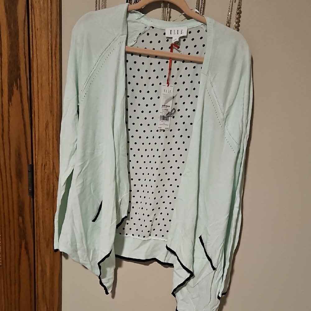 Elle Mint Open-Front Cardigan with Polka Dot Lining